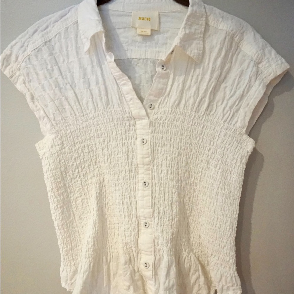 Maeve white ruffled blouse